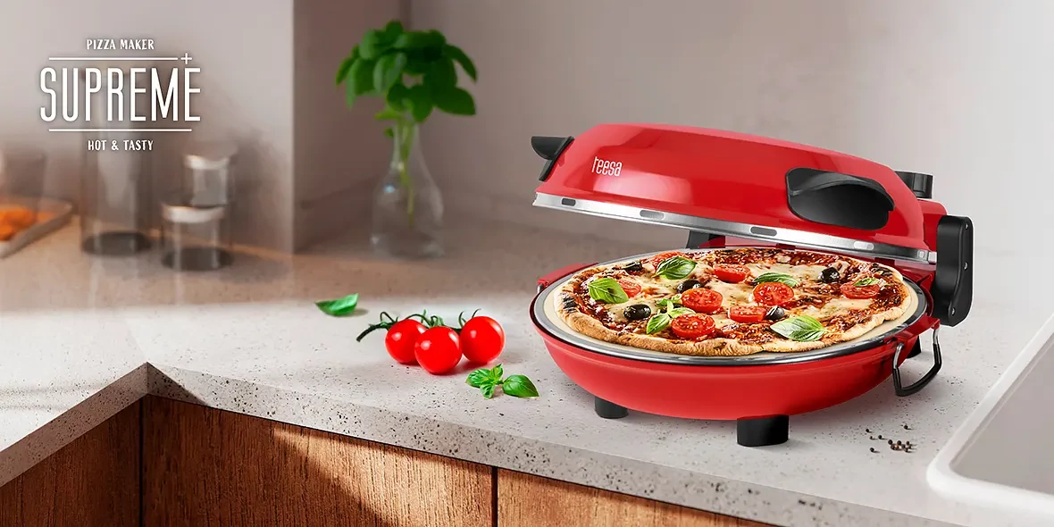 TSA3238 Pizza sütő, Teesa Supreme, piros, 32cm 1200W